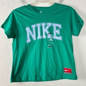 Nike Team Shirt Knit Top‎ Tee Green Big Logo Spellout Short Sleeve Crew Neck